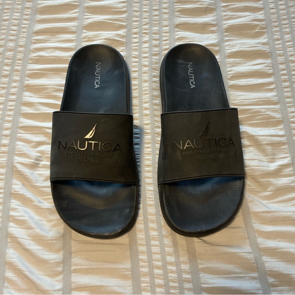 NAUTICA Men's Slides Navy Comfort Flip-flops Beach Pool - Sz 10